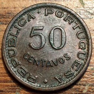 1957 Mozambique 50 Centavos Portugal Colony Bronze Coin About Unc.