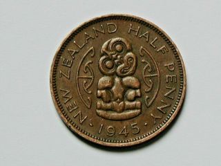 Zealand 1945 Half Penny (1/2d) Coin With King George Vi