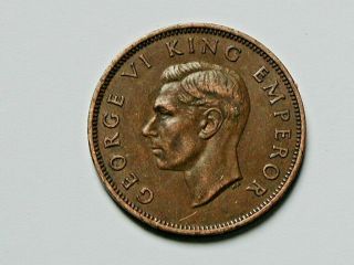 Zealand 1945 HALF PENNY (1/2d) Coin with King George VI 2