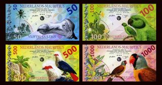 Set Netherlands Mauritius,  50;100;500;1000 Gulden 2016 Private Issue Polymer Unc