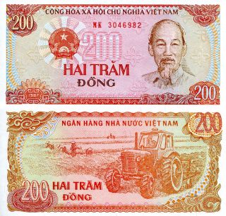 Vietnam 200 Dong Banknote World Paper Money Aunc Currency Pick P100 Ho Chi Minh