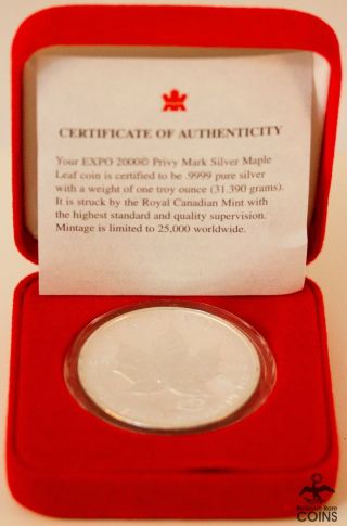 2000 Canada $5 Maple Leaf 1oz Fine Silver.  999 Coin Km 363 W/ Box &