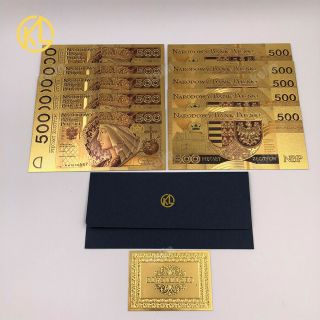Kl10pcs Unissued 1994 Edition Poland 24k Gold Color Bill Banknote 500 Pln