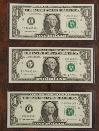 (3) Consecutive 2003a $1 Atlanta Star Notes Crisp Uncirculated F00046164 - 66