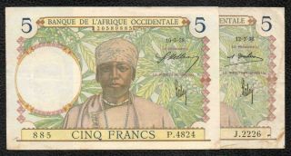 5f French West Africa 1936 & 1938 - 2 Signatures -
