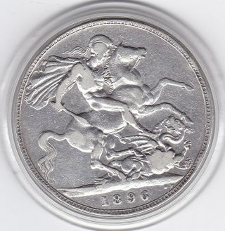 1896 Queen Victoria Large Crown / Five Shilling Silver Coin