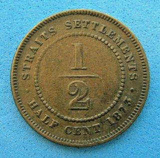 1873 Straits Settlement 1/2 Cent Coin,  Collectible Grade