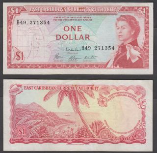 East Caribbean States 1 Dollar Nd 1965 (vf) Banknote P - 13e Qeii