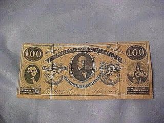 $100 1862 Virginia Treasury Note Richmond 119 Governor Letcher Csa War Gc