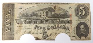 1863 Csa Confederate States Of America Richmond $5 Five Dollar Canceled Note L63