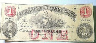 July 21,  1862 Virginia Treasury Note Richmond Red $1