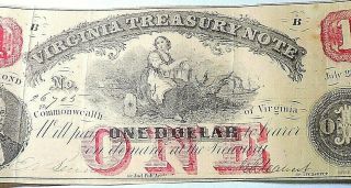 JULY 21,  1862 Virginia Treasury Note Richmond RED $1 2