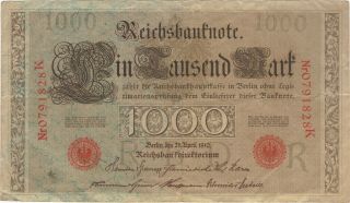 1910 1000 Mark Germany Reichsbanknote Currency Note German Banknote Bill Cash