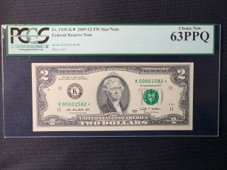 2009 $2 Star Note Low Serial Pcgs 63