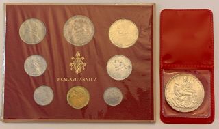 1967 Vatican City Pope John Paul Mcmlxvii Anno V,  8 Coin Set & Pieta Silver Coin