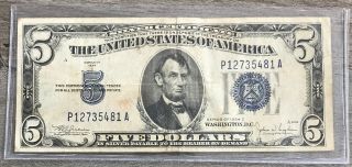 Series 1934 C $5 Silver Certificate Note - Fr 1653 - Us Paper Money G72