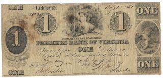 Csa Farmers Bank Of Va,  $1.  00 Note,  December 1,  1861,  Sn503,  Good Circulated
