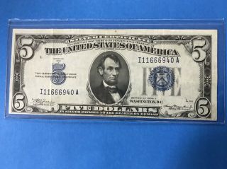 1934 A Blue Seal $5 Five Dollar Silver Certificate.