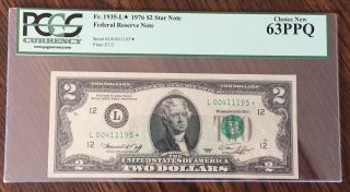 Us Currency 1976 $2 Federal Reserve Star Note Fr 1935 A Pcgs 63 Ppq Choice