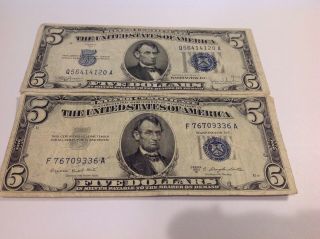 Series 1934c & 1953b Five Dollar Silver Certificate Blue Seal