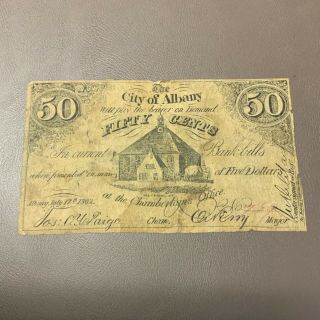 1862 50 Cent Obsolete Bank Note The City Of Albany York Civil War Era