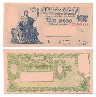 Argentina Note 1 Peso (1949) Carreras - Maroglio Suffix L B 1836 P 257 Xf,
