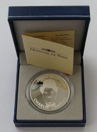 France 100 Francs 1994 Charlie Chaplin Silver Proof Coin Box