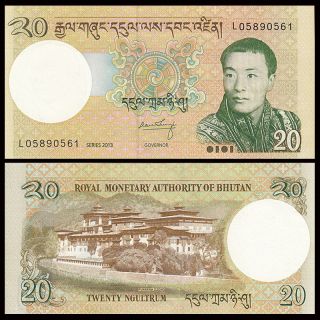 Bhutan 20 Ngultrum Banknote,  2013,  P - 30,  Unc,  Asia Paper Money