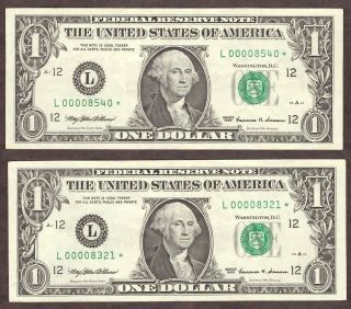 (2) 1999 $1 Frn Star Notes San Francisco - L 00008540 & L 00008321 - Avf