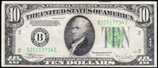 Crisp Vf,  /xf 1934 C $10 York Federal Reserve Note 734