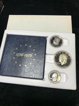 1776 - 1976 U.  S.  Bicentennial Silver Proof 3 Coin Set 40 Silver Pkg