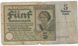 Germany P - 169,  5 Rentenmarks,  1926 Circulated Banknote