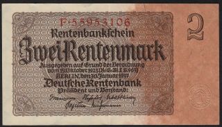 1937 2 Rentenmark Germany Vintage Nazi Old Money Banknote 3rd Reich P 174b Xf