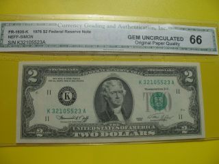 Fr - 1935 - K 1976 $2 Federal Reserve Note Gem Uncirculated 66 Dallas