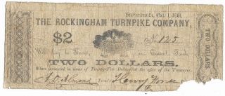 Csa Rockingham Turnpike Authority Confederate Currency,  $2.  00,  October 1,  1861