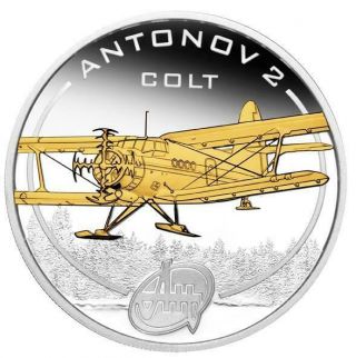 Cook Islands 2008 $1 Antonov An - 2 Colt 1 Oz Silver Proof Coin Gold - Gilded