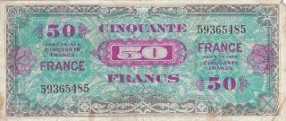 50 Francs Fine Banknote From Allied Military In France 1944 Pick - 122