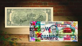 2016 Chicago Cubs World Champions U.  S.  $2 Bill - Signed By Artist Rency Banksy