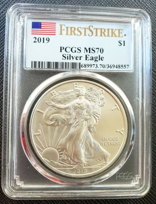2019 $1 American Silver Eagle Pcgs Ms70 First Strike - Blue Flag Label