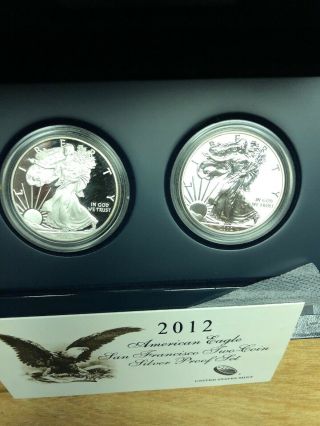 2012 S 2pc Silver American Eagle Proof & Reverse Proof Set In Ogp &