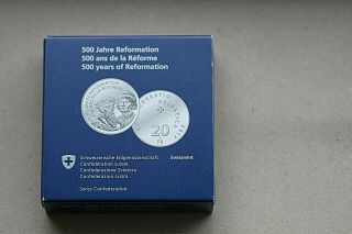 2017 Switzerland Comm.  Coin,  Silver,  Proof,  20 Fr. ,  orig.  Case,  Reformation, 2