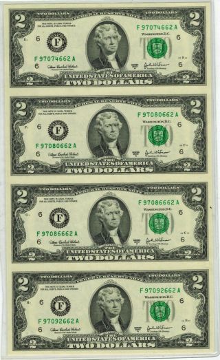 2003 - A $2 Frn Atlanta District Uncut Sheet Of 4 Notes