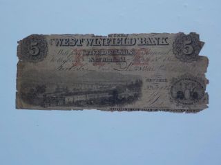 Currency Note 1862 5 Dollar Bill Railroad Train West Winfield Bank Civil War Era