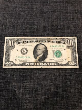 1963 A $10 Bill Federal Reserve Note F36863223a Atlanta
