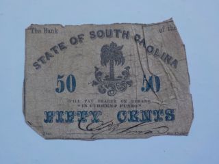 Civil War Confederate 1863 50 Cents Note South Carolina Paper Money Currency Sc