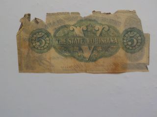 Civil War Confederate 1863 5 Dollar Bill Shreveport Louisiana Paper Money Note N 2