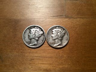 (2) Mercury Silver Dimes: 1928 & 1928 - S,  Both Vf 4127