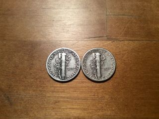 (2) Mercury Silver Dimes: 1928 & 1928 - S,  Both VF 4127 2