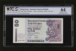 2002 Hong Kong Standard Chartered Bank 50 Dollars Pick 286c Pcgs 64 Choice Unc