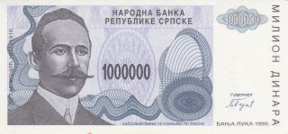 1million Denara Extra Fine,  Banknote From Bosnian Serb Republic 1993